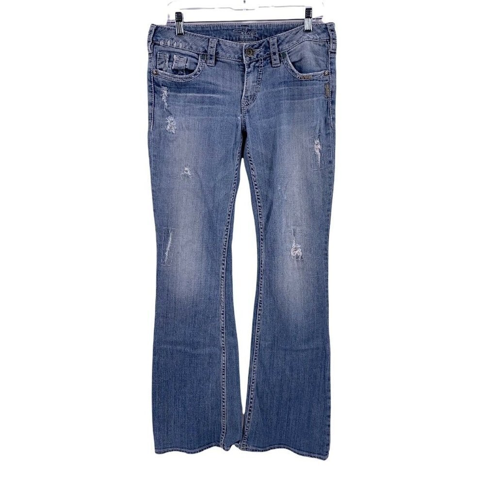 Silver Jeans AIKO Light Wash Distressed Straight Leg Jeans Size 29